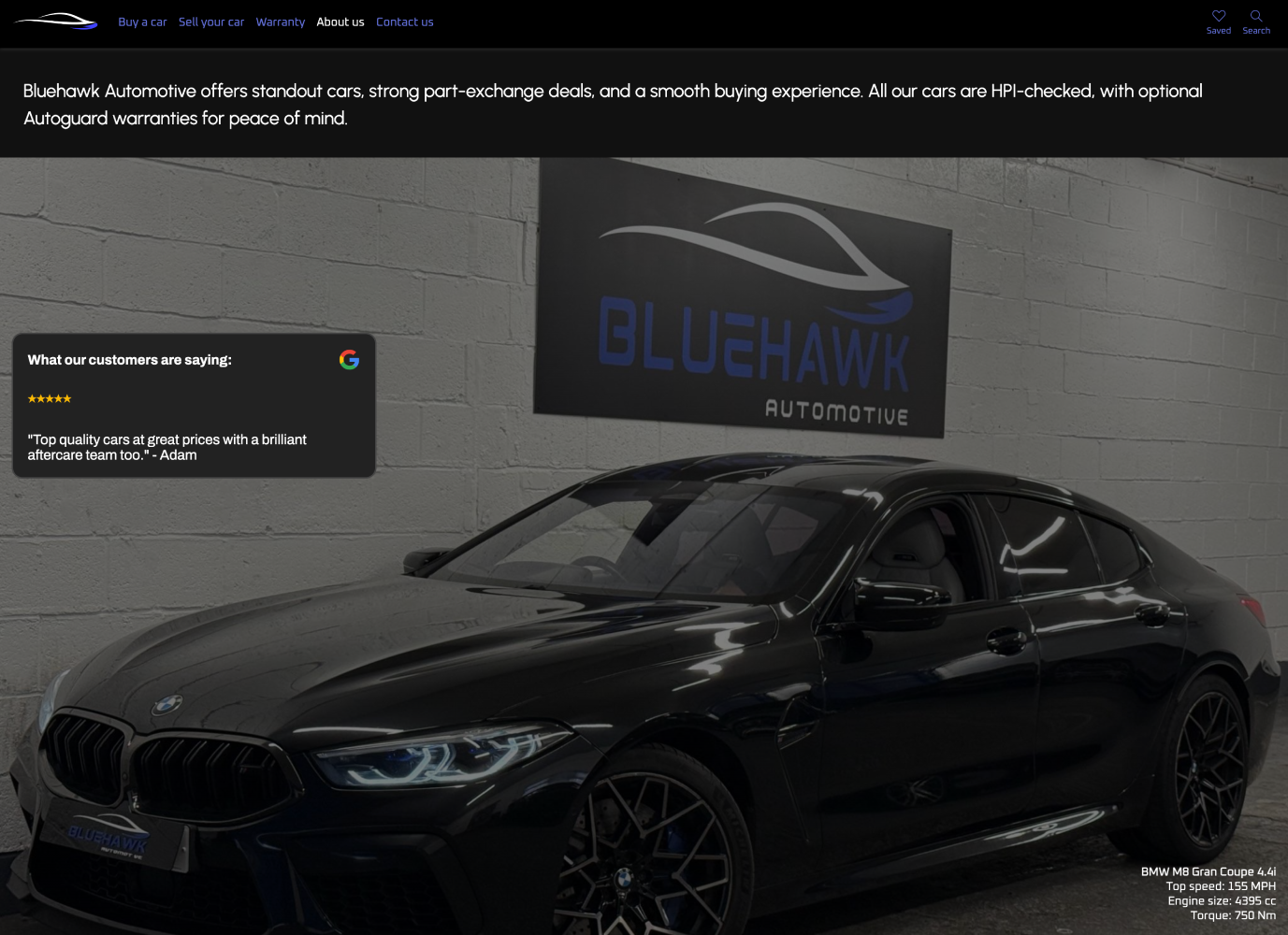 Bluehawk Automotive Website Screenshot